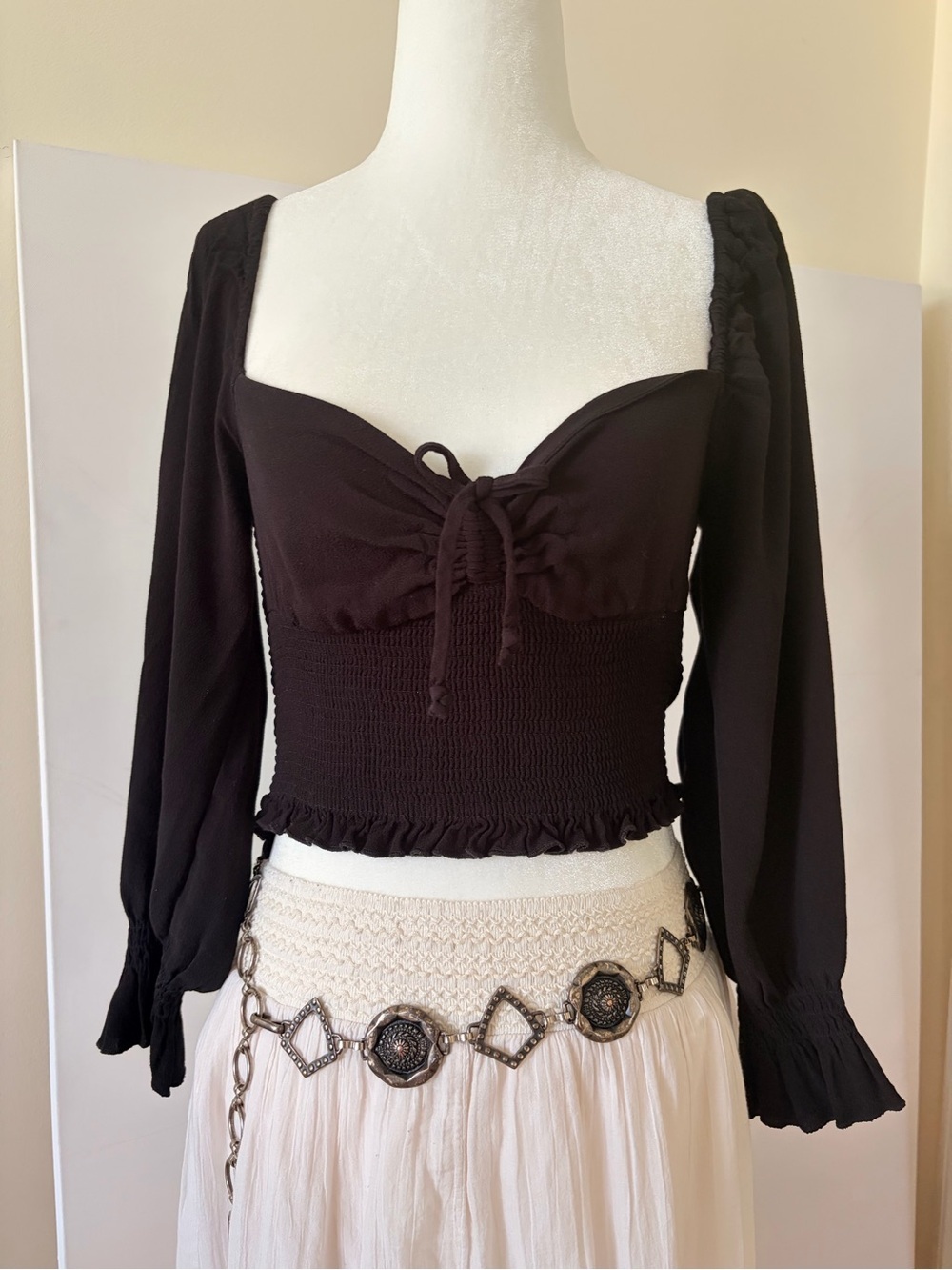 Sunday Best Black Sweetheart Neckline Cottagcore Top
